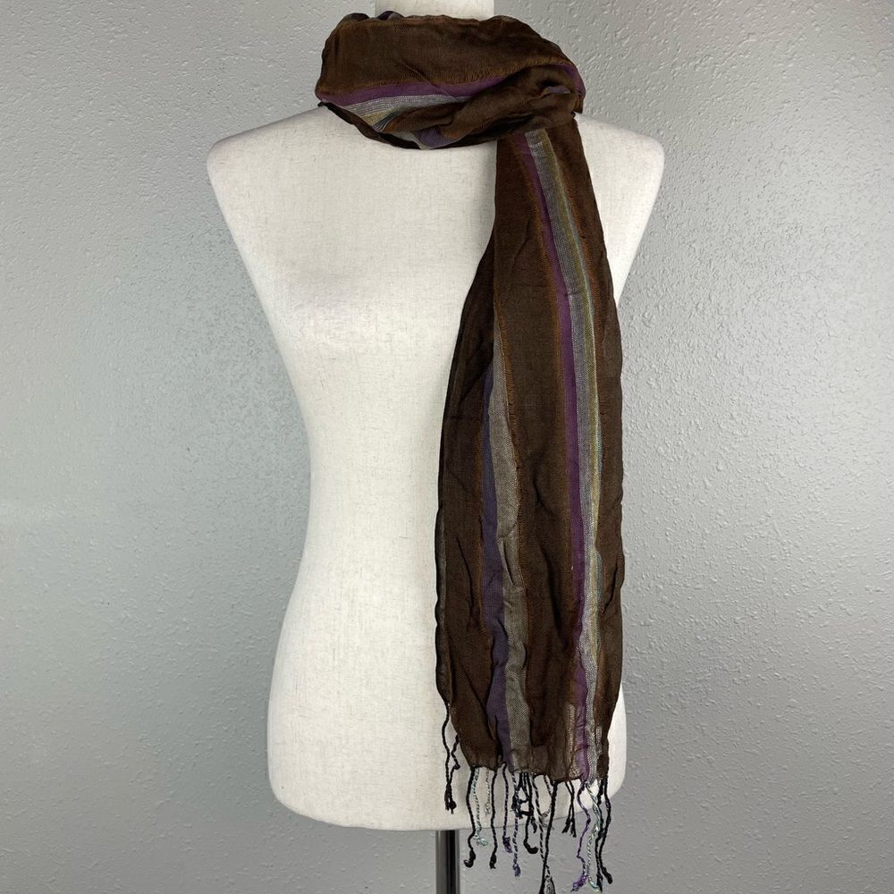 NWT Pier 1 Multi Stripe Brown Scarf Foulard